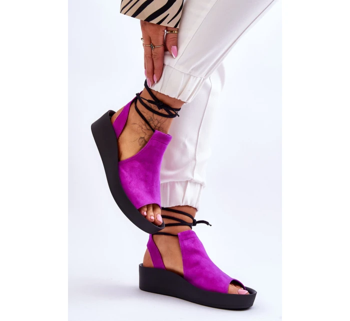 Semišové sandály na klínku Nicole model 21617551 Fuchsie - Zazoo
