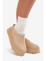 Nízké dámské sněhule s výšivkou na platformě světle béžové model 21676491 - Boto
