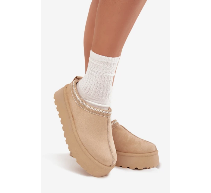 Nízké dámské sněhule s výšivkou na platformě světle béžové model 21676491 - Boto