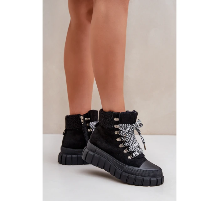 Dámské Zateplené Botky Trapery Na Platformě Černé model 21680175 - EVENTO