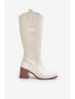Kožené  Kolena Na Podpatku Bílé Zazoo model 21682140 - Boto