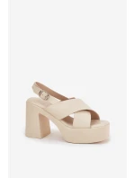 Dámské Sandály Na Podpatku A Platformě Z Eko Kůže Světle Béžové model 21688907 - Boto