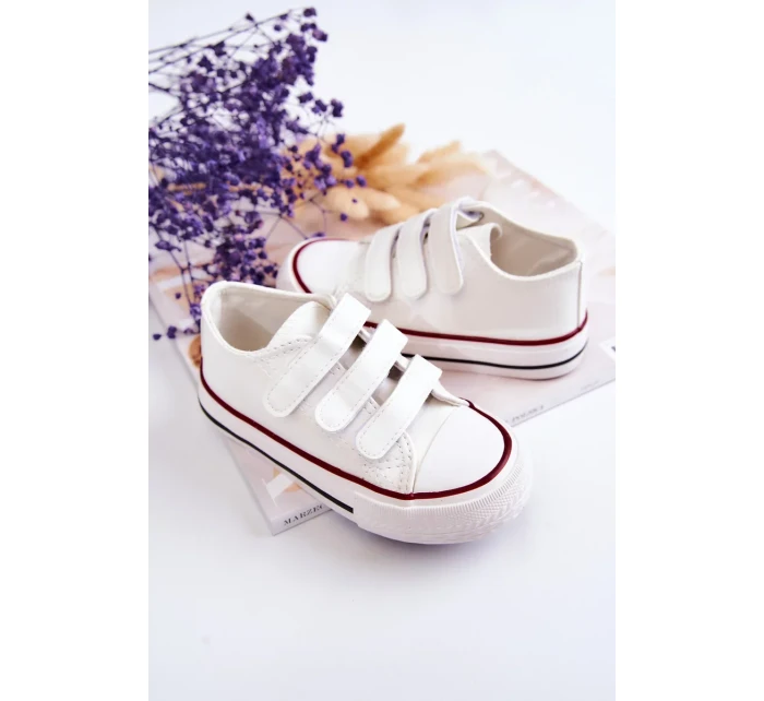 Dětské Kůže tenisky se suchým zipem Bílé Foster