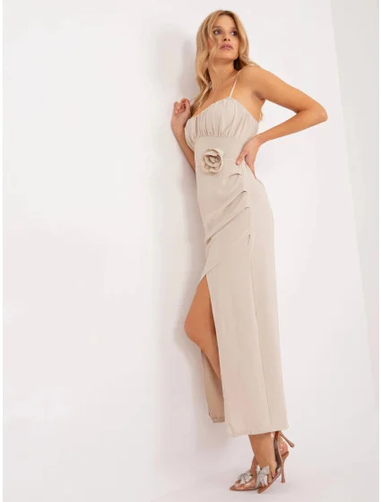 Světle béžové dámské koktejlové šaty s rozparkem model 20201876 - Factory Price