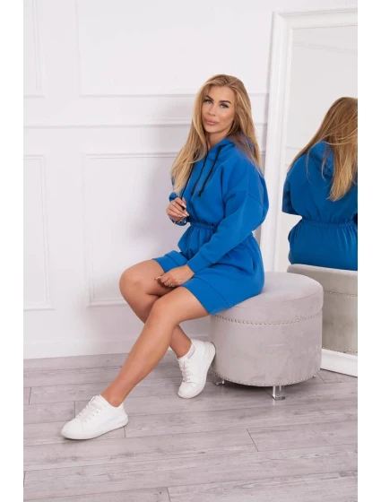 Zateplené šaty s kapucí chrpově modré Zateplené šaty s kapucí chrpově modré