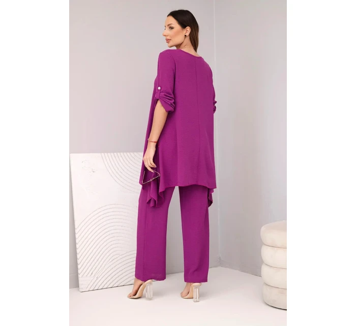 Komplet bluzka + spodnie s přívěskem lilkový