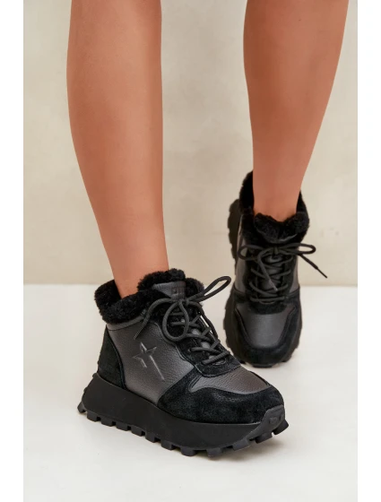 Kožené Sneakersy Kotníkové Dámské S Kožíškem Na Platformě Big Star model 21680223 Černé - Big Star Shoes Kožené Sneakersy Kotníkové Dámské S Kožíškem Na Platformě Big Star model 21680223 Černé - Big Star Shoes