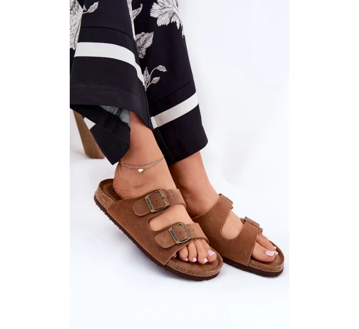 Semišové Dámské Pantofle Se Sponami Big Star RR274A394 Hnědé Semišové Dámské Pantofle Se Sponami Big Star RR274A394 Hnědé