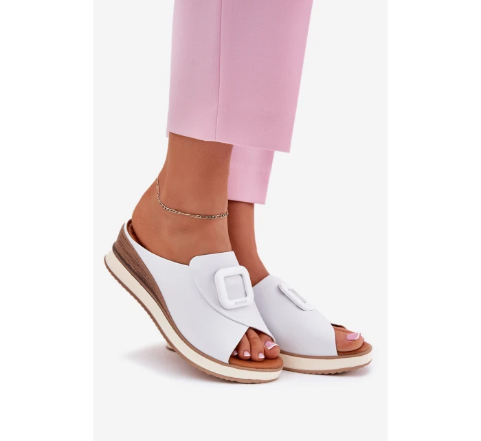 Dámské kožené pantofle na klínu Artiker 56C2149 oranžové