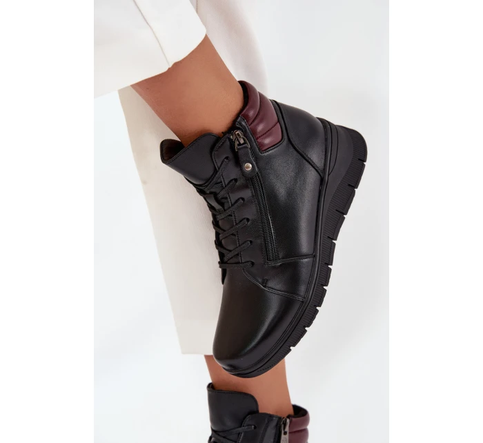 Kožené dámské kotníkové boty s podpatkem vyhřívané Vinceza 39963 Černé