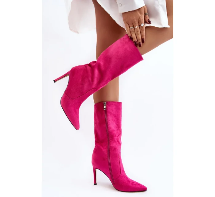 Dámské kozačky na vysokém podpatku do půli lýtek Fuchsia Odetteia Dámské kozačky na vysokém podpatku do půli lýtek Fuchsia Odetteia