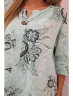 Dámská bavlněná blůza s ohrnutým rukávem a vzorem model 21202215 mátová - K-Fashion Dámská bavlněná blůza s ohrnutým rukávem a vzorem model 21202215 mátová - K-Fashion