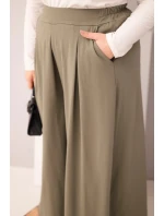 Dámské bavlněné kalhoty Plus Size s širokými nohavicemi a volným střihem khaki