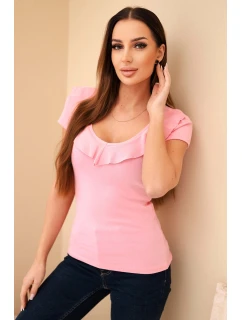 Dámská bavlněná blůza s dlouhým rukávem a lodičkovým výstřihem musztardová