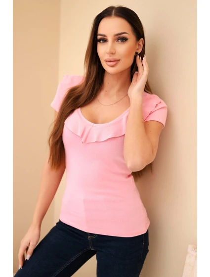 Dámská bavlněná blůza s dlouhým rukávem a lodičkovým výstřihem musztardová