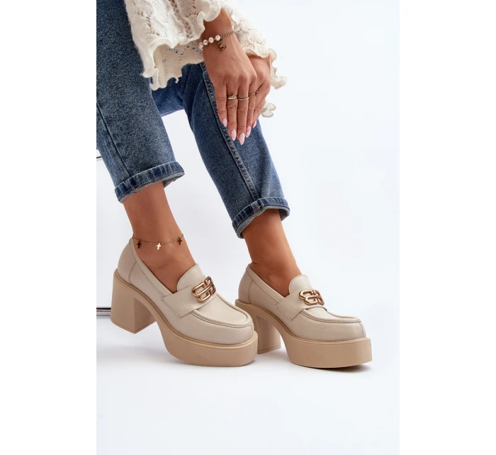 Zazoo 20170 Dámská kožená obuv na podpatku světle béžové