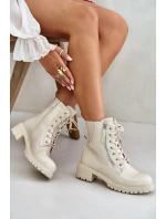 Lakované boty workerky na zip zateplené béžové Ravanthia Lakované boty workerky na zip zateplené béžové Ravanthia