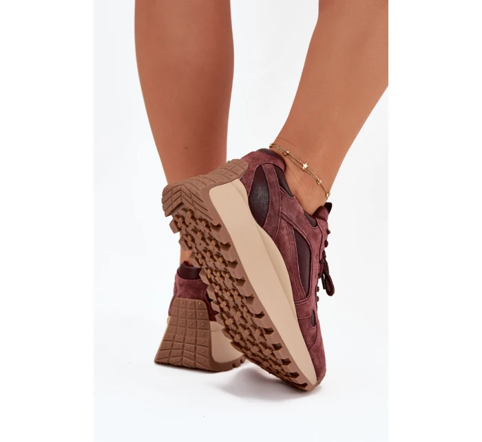 Kožené Sneakersy Na Platformě Dámské Big Star SS274625 HI-POLY SYSTEM Bordové Kožené Sneakersy Na Platformě Dámské Big Star SS274625 HI-POLY SYSTEM Bordové