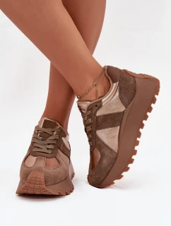 Dámské Zateplené Sneakersy Na Platformě Big Star OO274A218 HI-POLY SYSTEM Hnědé