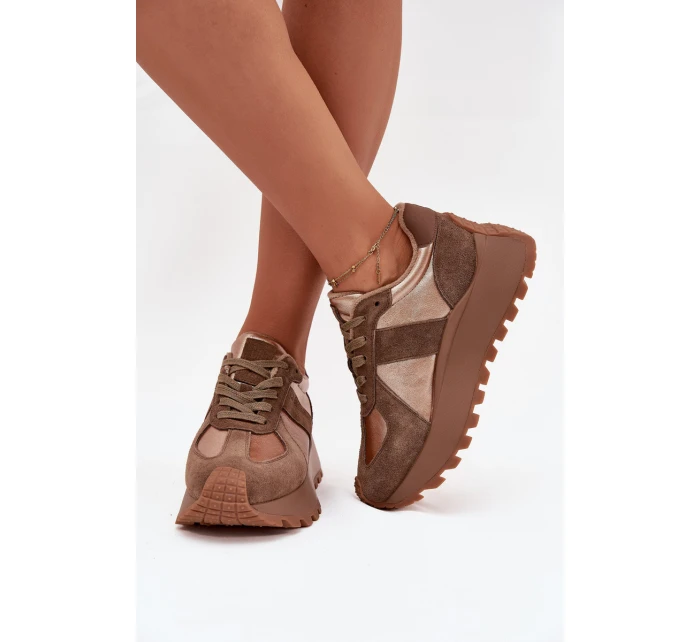 Dámské Zateplené Sneakersy Na Platformě Big Star OO274A218 HI-POLY SYSTEM Hnědé Dámské Zateplené Sneakersy Na Platformě Big Star OO274A218 HI-POLY SYSTEM Hnědé