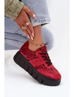 Semišové zateplené dámské tenisky na masivní platformě  Červené model 21707654 - VINCEZA