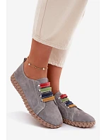 Kožené semišové dámské polobotky model 22044841 Šedé - VINCEZA