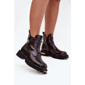 Lakované Dámské Botky Artiker – Bordové, zateplené, přírodní kůže Lakované Dámské Botky Artiker – Bordové, zateplené, přírodní kůže