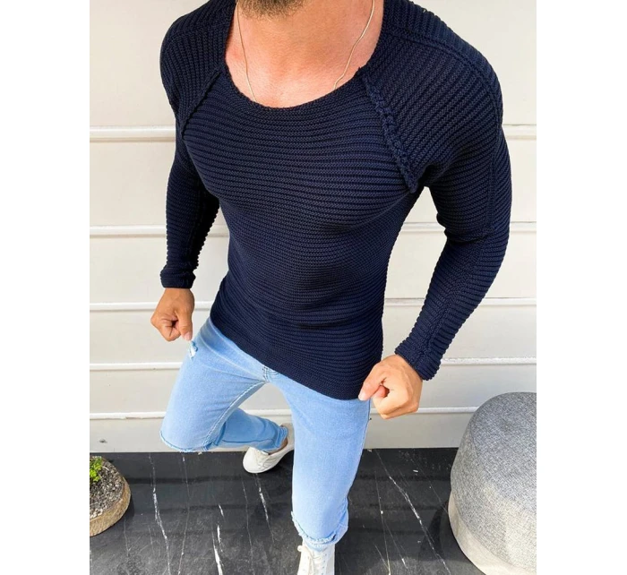 Pánský svetr přes hlavu tmavě modrý WX1579 Pánský svetr přes hlavu tmavě modrý WX1579