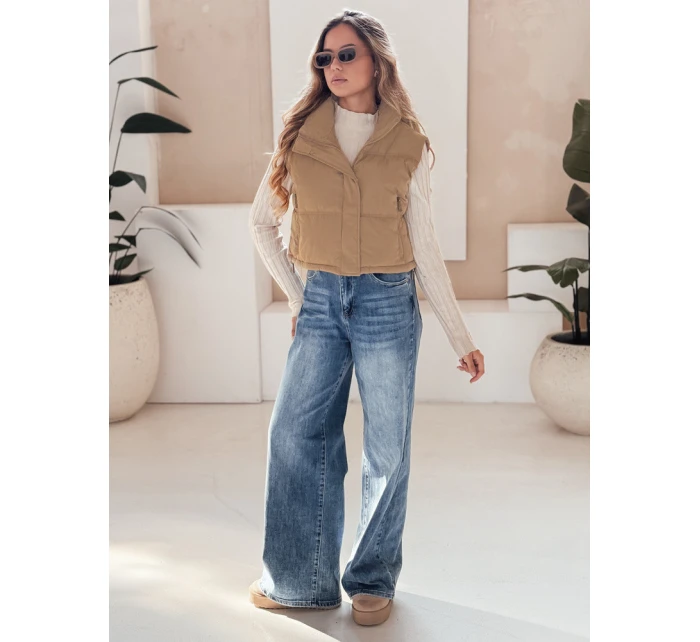 Dámská prošívaná tmavě béžová vesta FashionStreet TY5196