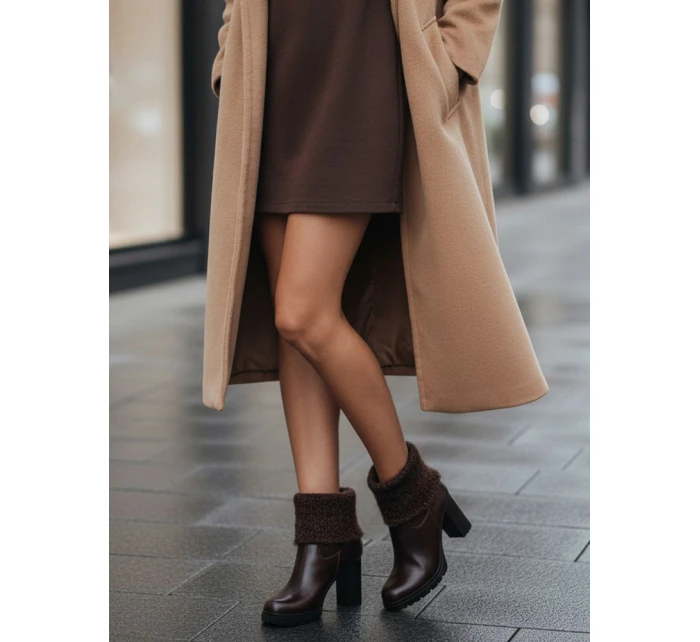 Dámské hnědé boty FashionStreet na podpatku ZY1315