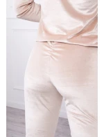 Velurová souprava s řasením na zadní straně béžová Velurová souprava s řasením na zadní straně béžová