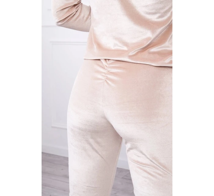 Velurová souprava s řasením na zadní straně béžová Velurová souprava s řasením na zadní straně béžová