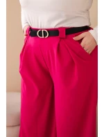 Dámské kalhoty Plus Size viskózové s širokým nohavicí a páskem fuchsie Dámské kalhoty Plus Size viskózové s širokým nohavicí a páskem fuchsie