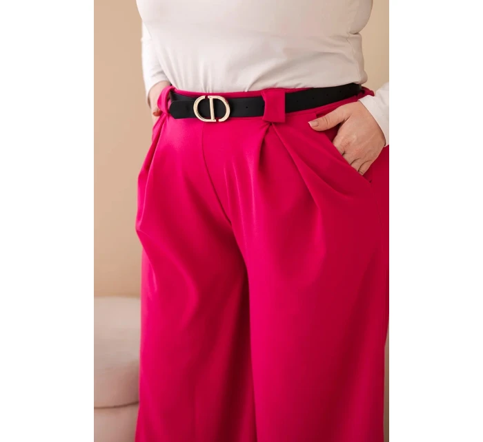 Dámské kalhoty Plus Size viskózové s širokým nohavicí a páskem fuchsie Dámské kalhoty Plus Size viskózové s širokým nohavicí a páskem fuchsie