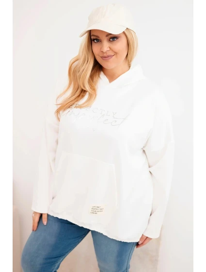 Dámská mikina Plus Size s kapucí a potiskem ecru Dámská mikina Plus Size s kapucí a potiskem ecru