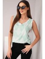 Dámská viskózová blůza s a volánkem u výstřihu mentolová model 21954930 - K-Fashion