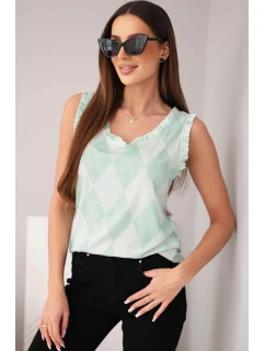 Dámská viskózová blůza s a volánkem u výstřihu mentolová model 21954930 - K-Fashion