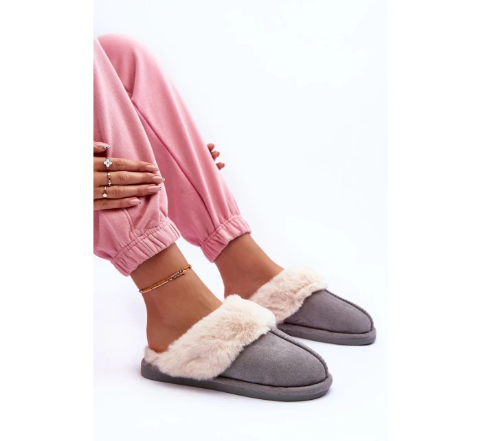 Dámské Pantofle s Kožešinou Šedé Pinky