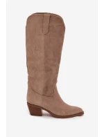 Dámské kozačky cowboy na podpatku z eko semiše béžové Esmira