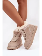 Semišové sněhule dámské na platformě s kožíškem Big Star SS274371 béžové