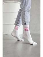 Dámské ponožky bílé s růžovým nápisem De La model 22044898 - Milena