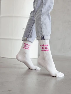 Dámské ponožky bílé s růžovým nápisem De La model 22044898 - Milena