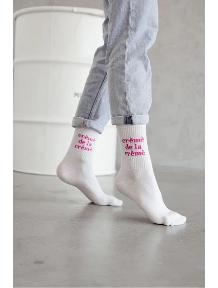Dámské ponožky bílé s růžovým nápisem De La model 22044898 - Milena