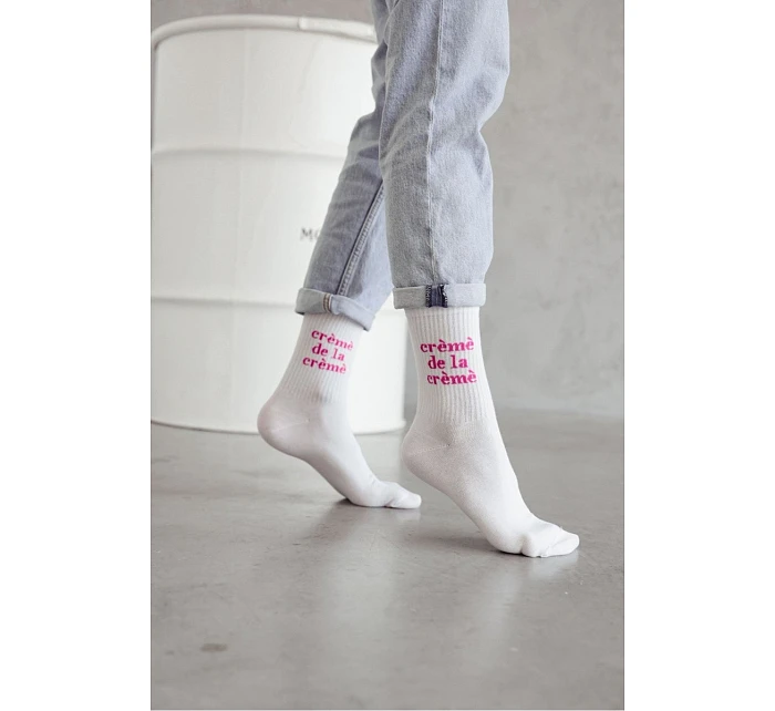 Dámské ponožky bílé s růžovým nápisem De La model 22044898 - Milena