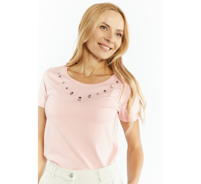 Monnari Trička Dámské tričko s ozdobným šperkem Světle růžová