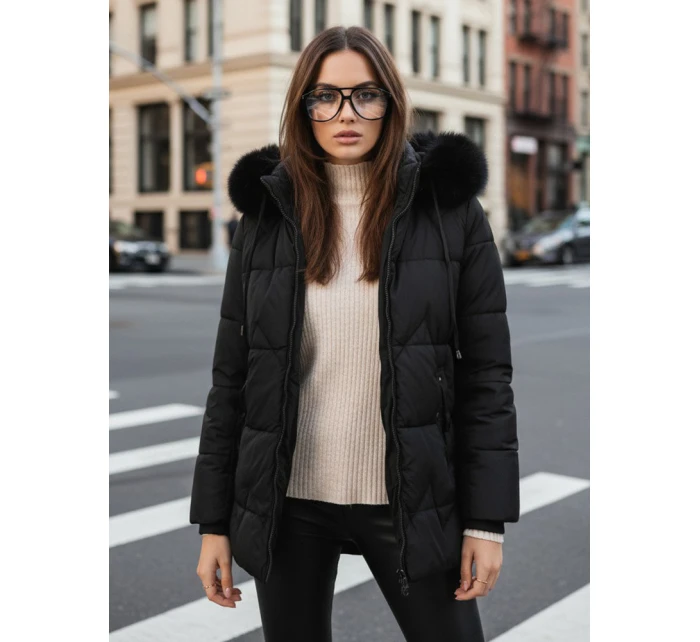 Dámská zimní prošívaná bunda s kapucí černá model 21993718 - Dstreet