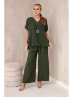 Komplet s náhrdelníkem halenka + kalhoty khaki Komplet s náhrdelníkem halenka + kalhoty khaki