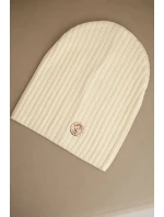 Dámská čepice s proužkem a ozdobným knoflíkem s přídavkem vlny a modalu ecru Dámská čepice s proužkem a ozdobným knoflíkem s přídavkem vlny a modalu ecru