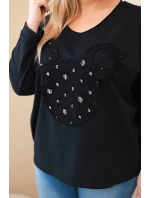 Dámská bavlněná blůza Plus Size s výstřihem do V černá