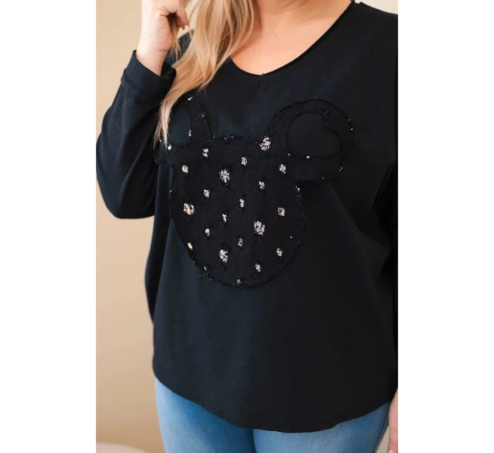 Dámská bavlněná blůza Plus Size s výstřihem do V černá